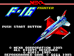 F-16 Fighter title screen for Sega Master System